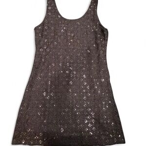 Wish Sequin Mini Dress Black Metallic Sleeveless Scoop Neck L D1812 USA